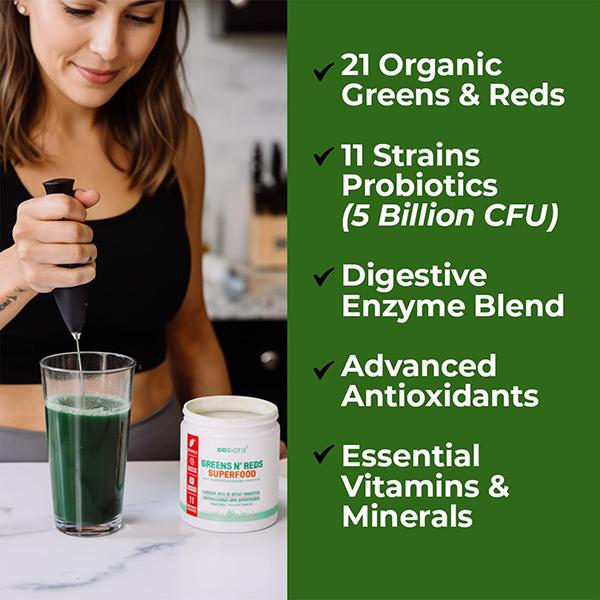 GOBIOTIX Greens Powder - Superfood with Greens and Reds - Probiotic Supplement - Digestive Enzymes and Beet Root Powder - Organic Whole Foods Dietary Supplement (Pom Raspberry, 1 Pack)