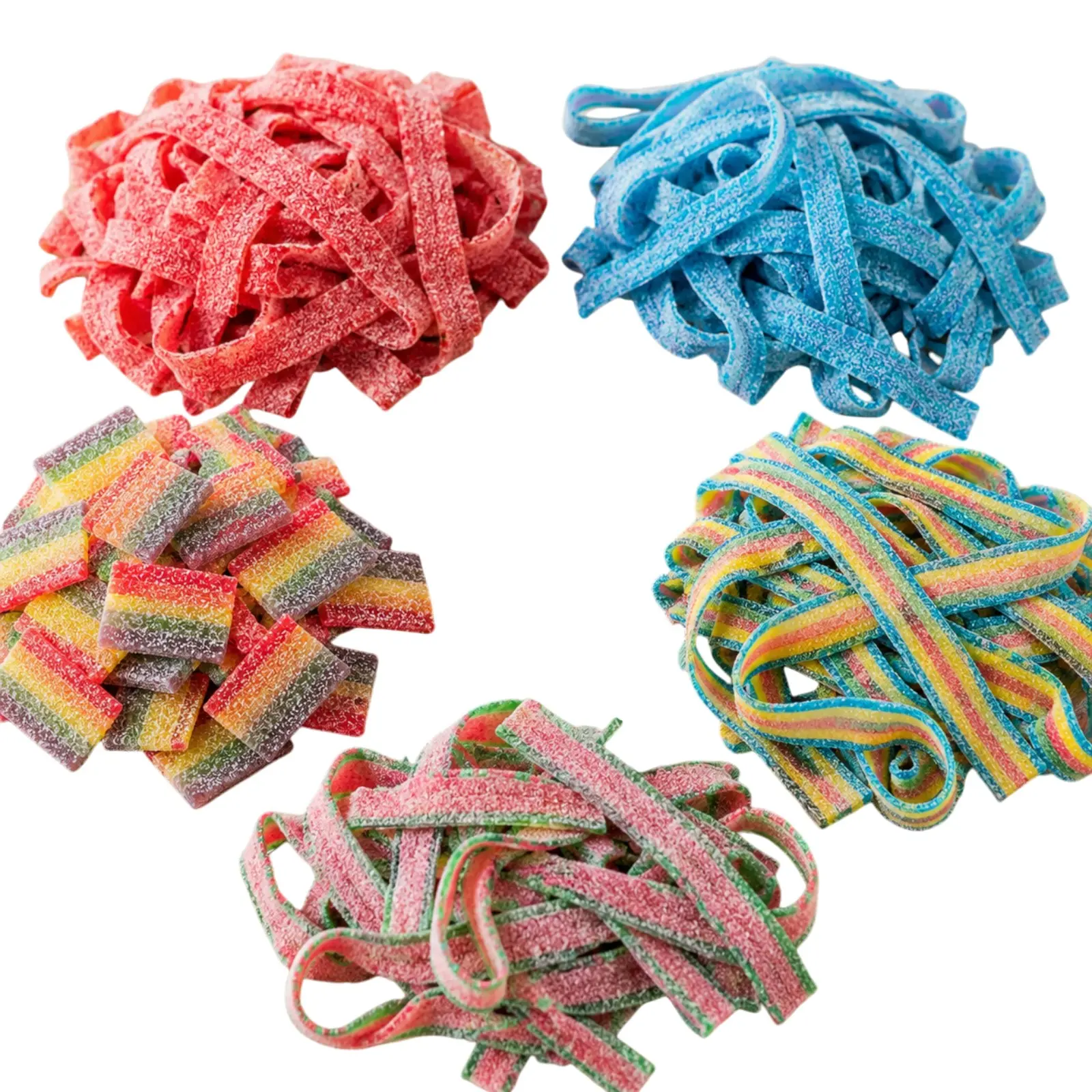 Dorval Power Sour Belts Candy | Rainbow, Strawberry, Watermelon & Blue Raspberry | Gelatin-Free Sour Candy (Select your Favorites)