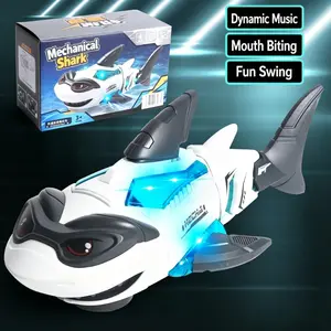 Electric Shark Crawling Toy for Kids, Multifunction Sound and Light Fish Model, Suitable for Ages 3+, Birthday Gift, Includes Box, Requires Aa Batteries