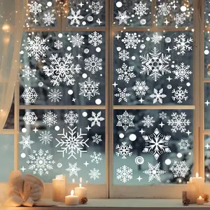 4 sheets/set Christmas Window Stickers - Static White Snowflake and Winter Decorations, Reusable Plastic Holiday Decoration