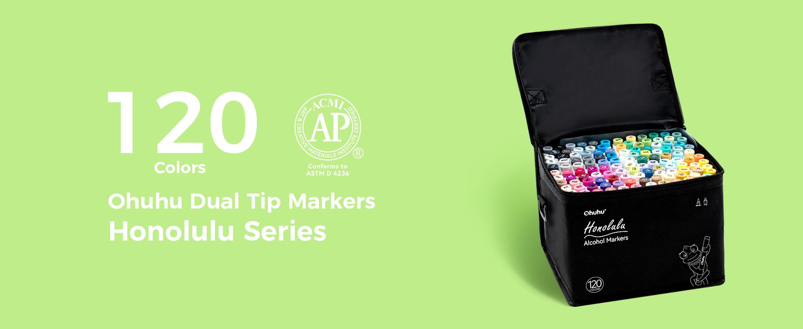 Ohuhu Alcohol Markers: Brush & Chisel / Fine - 120 Colors -Double Tipped Art Marker Set for Artist Adults Coloring Illustration - Refillable Alcohol-based Ink - Honolulu & B Series of Ohuhu - Women's Day Gift