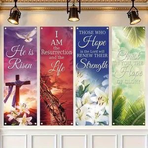 Easter Theme Wall Hanging Backdrop Banner, 4 Counts/set Easter Church Banner, Wall Decor for Church Sanctuary Walls, Celebrations, Gifts, and Home Wall Decorations, Ornaments, Room Decor Banner