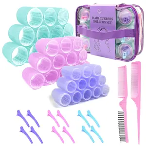 Hair Rollers Set 50 count with Clips for Long Short Medium Hair, Heatless Curls 36 count for Hair, Sleep In Curlers for Comb Blowout Look
