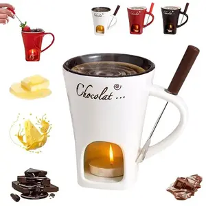 130ml Chocolate Fondue Cup European Candle Cup Ceramic Mug Heating Food Cheese Creative Coffee Mug With Fork Christmas Party