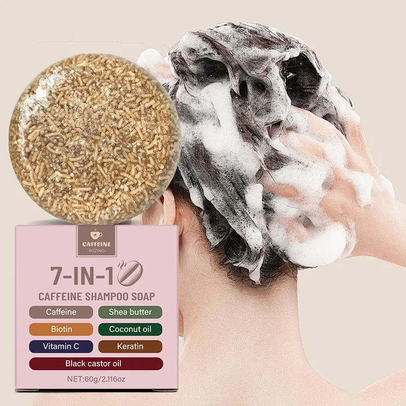 Rozino 7-In-1 Caffeine Shampoo Bar 60g, Coconut, Biotin, Shea, Anti-Dandruff & Oil Control, Nourishing & Repairing, Suitable for All Hair Types, Travel Essential