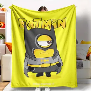 Cartoon Superhero Minion Flannel Blanket， Funny Yellow Character Print Design， Soft Warm Lightweight Cozy Throw for Bedroom Sofa Office Gift Parties Movie Nights Home Decor