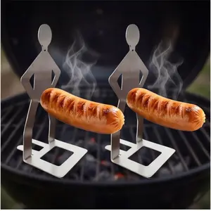 Fun BBQ Grill Family Sausage Rack Stainless Steel Hot Dog Rack for Barbecue Camping and Gatherings Black 2 Piece Portable Reusable Cookware Food Grade Stable Stand Novelty Shape