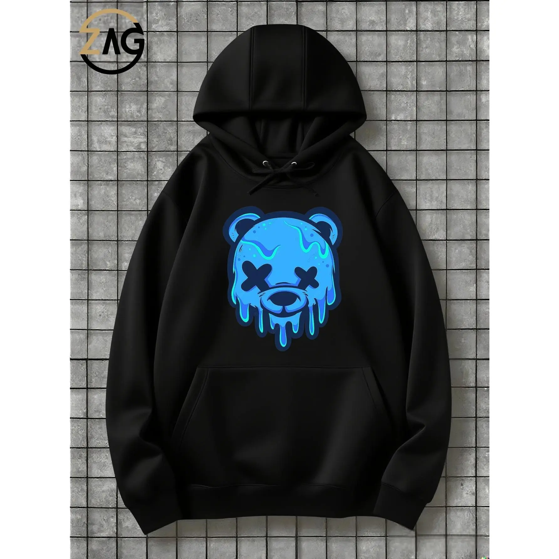 UNisex 2025 Neon Blue Dripping Bear Hoodie for Men Trendy Graphic Sweatshirt Fashion -hooded sweatshirt pocket clothing Autumn Winter Street Art Halloween Birthday Christmas Gift Teen Teenage Father Dad Mom Son Daughter Boyfriend Literary