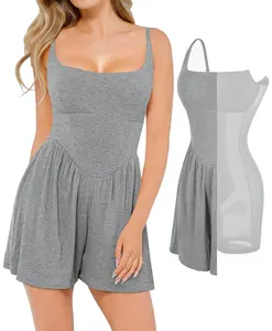 Popilush Shapewear Modal Tummy Control Wide-Leg Romper Elegant Casual--live