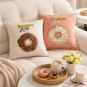 Fun Embroidered Donut Throw Pillow Cover - 18"x18"