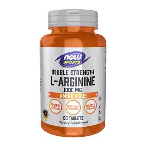 NOW Sports Nutrition, L-Arginine Double Strength 1000mg, Nitric Oxide Precursor, Amino Acids, 60 Tablets