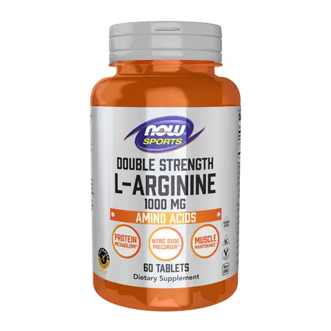 NOW Sports Nutrition Double Strength L-Arginine 1000mg Dietary Fitness Supplement Tablets - Nitric Oxide Precursor Amino Acids for Muscle Support, Protein-Boosting, 60 Count