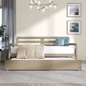 Oeds Rustic Twin Daybed – Solid Wood Frame, Pull-Out Trundle