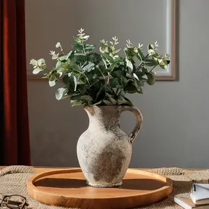 Bohemian Style Ceramic Vase with Handle, Rustic Farmhouse Decor, Minimalist Home Accent, Tabletop & Bookshelf Display, Christmas Decoration