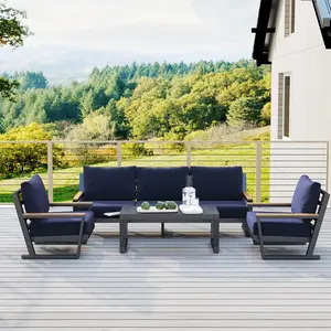 Aluminum Outdoor Sofa,5 Seats Modern Patio Furniture Set,Modern Sectional Sofa Conversation Set with Coffee Table, Upgraded Washable Cushions for Garden Backyard