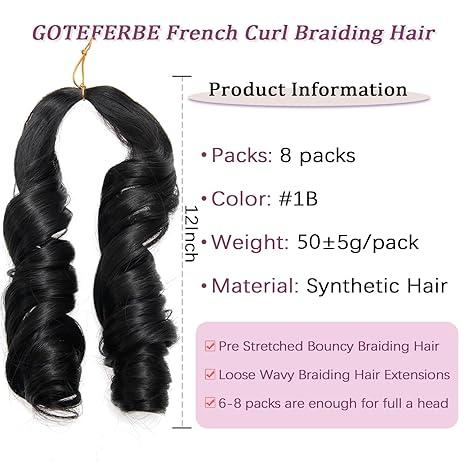 French Curly Braiding Hair 12Inch Loose Wavy 8 Packs #1B Black Bouncy Braiding Hair Extensions Synthetic French Curl Crochet Hair Extensions for black women(8packs,12Inch) French Curly Braiding Hair 12Inch Loose Wavy 8 Packs #1B Black Bouncy Braiding Hair Extensions Synthetic French Curl Crochet Hair Extensions for black women(8packs,12Inch)