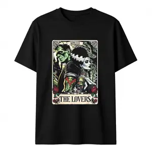The Monster Frankenstein And Bride The Lovers Tarot Card Print Unisex TikTok Shop Deals Graphic Tee 100% Cotton Casual Streetwear T-Shirt