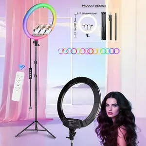 18 inch Ring Light with Stand, Large Ring Light for iPhone, 3 Clips/USB Ports,2700-6500K with Tripod for Tattoo Lash Barber Makeup Photography Lighting#Easter Gift