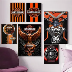 (Harley-Davidson)Retro H-Harley Motorcycle Poster Lightfast self-adhesive posters ideal for gifting and adorning walls in bedrooms living rooms bars cafes and eateries high-def printing water-repellent safeguard