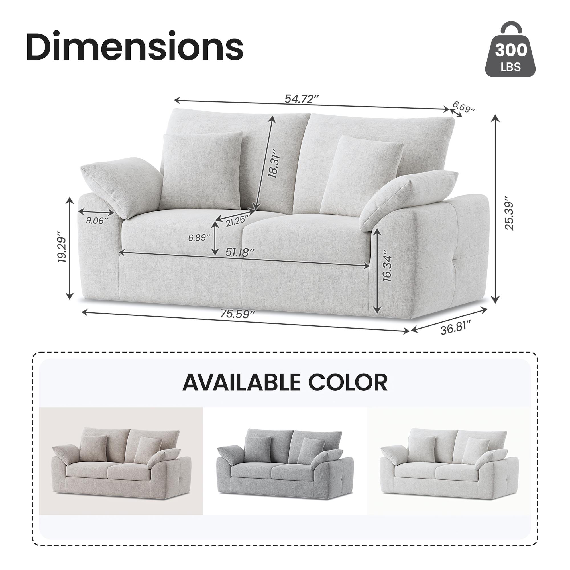 COLAMY Cloud Loveseat Sofa, Boneless Modern 2-Seater Couch with 4 Throw Pillows, Mid Century No Assembly Sofa for Small Living Room Apartment