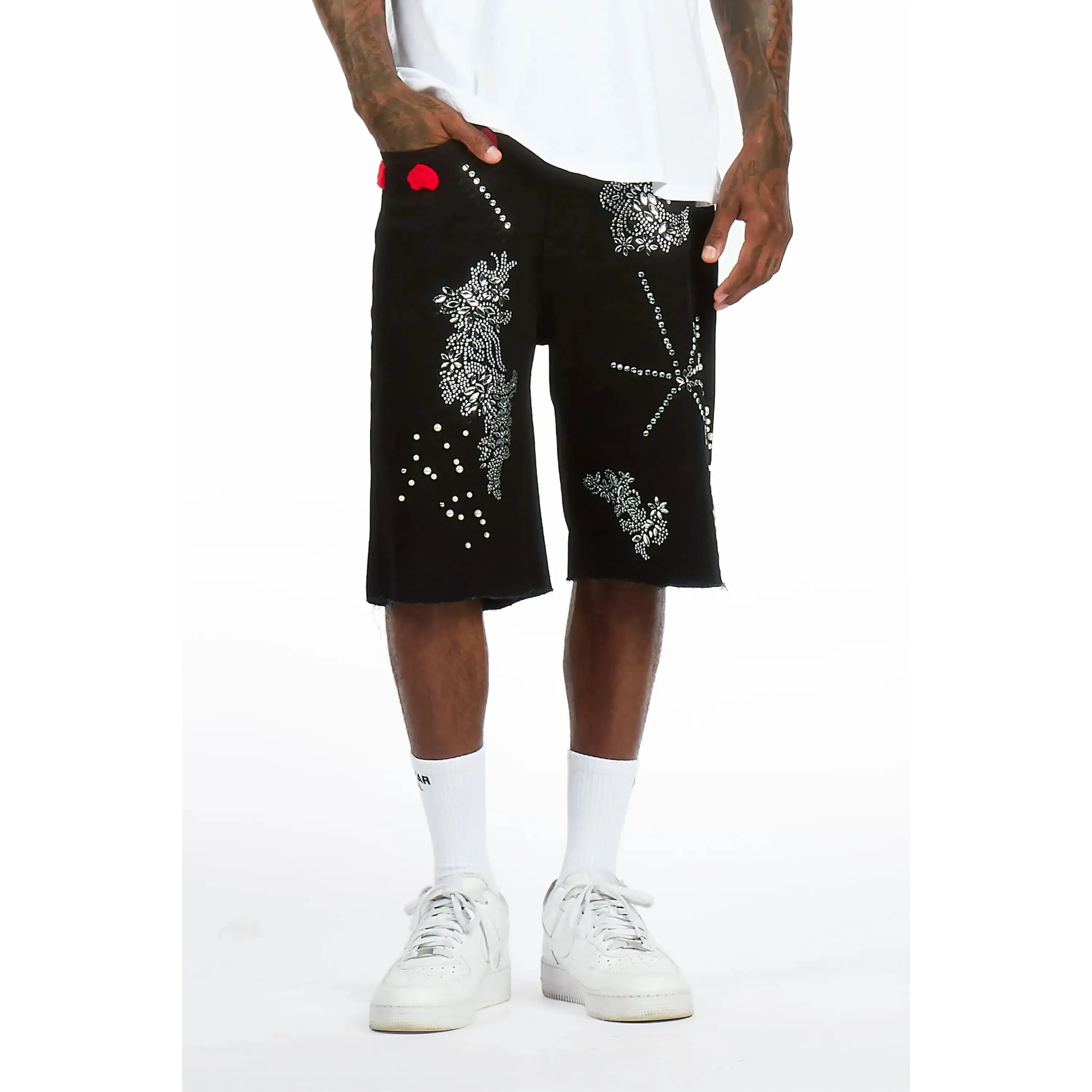 Rael Black Rhinestone Denim Short