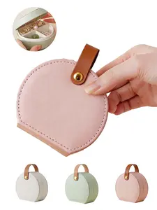 1 piece Mini Round Jewelry Box | Quiet Luxury & Minimalist Style | Multi-compartment、Anti-tarnish Lining Portable PU Leather Organizer with Dividers & Snap Closure | Ideal for Women, Travel & Daily Storage，Gifts & Vanity Decor, Jewelry Storage Unit