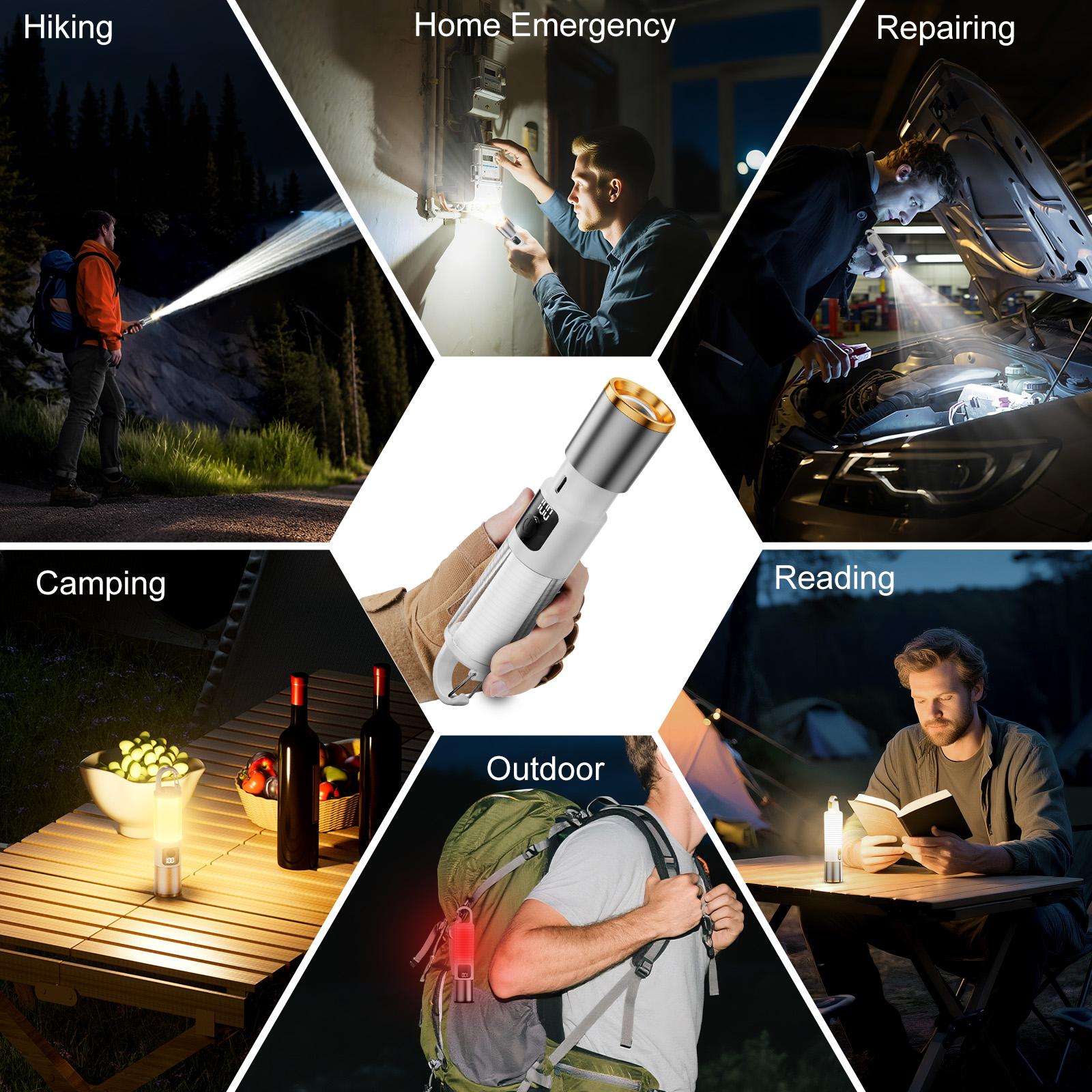 SKYFIRE 2154 LED Ultra Bright Long-Range  Rechargeable Camping Flashlight Battery Powered Adjustable Focus Zoom 3 Colors &  7 Brightness Portable Hanging  Power Outage / Emergency Outdoor / Camping / Hiking Home
