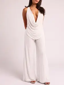 Chocolate Brown Mesh Cowl Neck Top & Wide Leg Pants 2-Piece Set | Sheer Halter Matching Set