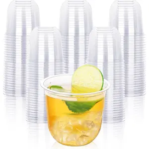 100 count Disposable Stemless Glasses 12oz  Plastic  Glasses Clear Classic Cup for Meeting Weddings Birthdays  Christmas Party Supplies