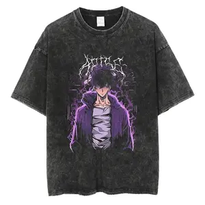 Washed Anime Graphic Print Short Sleeved Round Neck Y2k Tshirt Men Clothing New in Top & Tees Mens T-Shirt  Camisetas