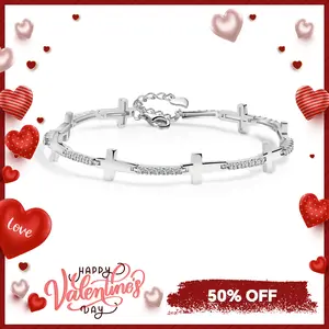 Delzzad 0.9ct Cross Adjustable Bracelet Synthetic Moissanite Copper Bracelet Engagement Wedding Anniversary Perfect Gifts