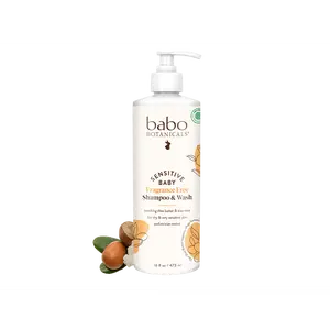 Babo Botanicals Sensitive Baby Shampoo & Wash – Soothing Shea Butter & Aloe Vera – For Dry & Very Sensitive Skin – Fragrance Free – Pediatrician Tested – EWG Verified – 16 fl oz (473 ml)