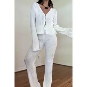 Knitted Front Zipper With Fold Over Pants Lounge Set