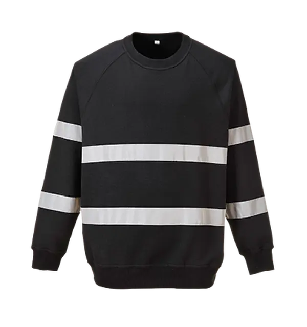Portwest B307BKRXXXL Iona Sweater, Black - 3XL, Polyester, Fabric, Ribbed, Reflective, Stylish, Tops, Cotton, Shell, Casual, Long Sleeve, Round Neck, Sweatshirts, Crew Neck