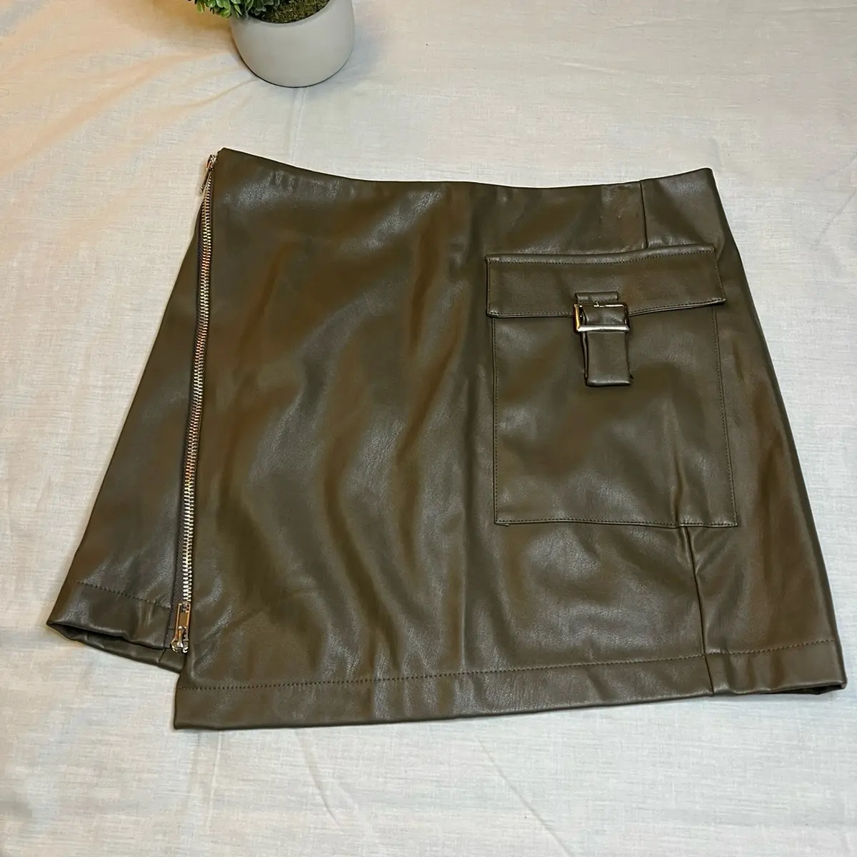Olive Green Leather Skirt