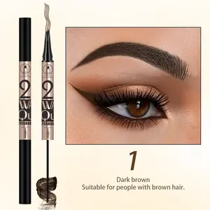 2-in-1 Waterproof Eyebrow Pen & Tint, Dual-Ended 4-Prong Microblading Eyebrow Pencil with Brow Mascara, 24H Long-Lasting Smudge-Proof Sweat-Proof Natural Eyebrow Makeup for Fuller Brows, Cosmetic