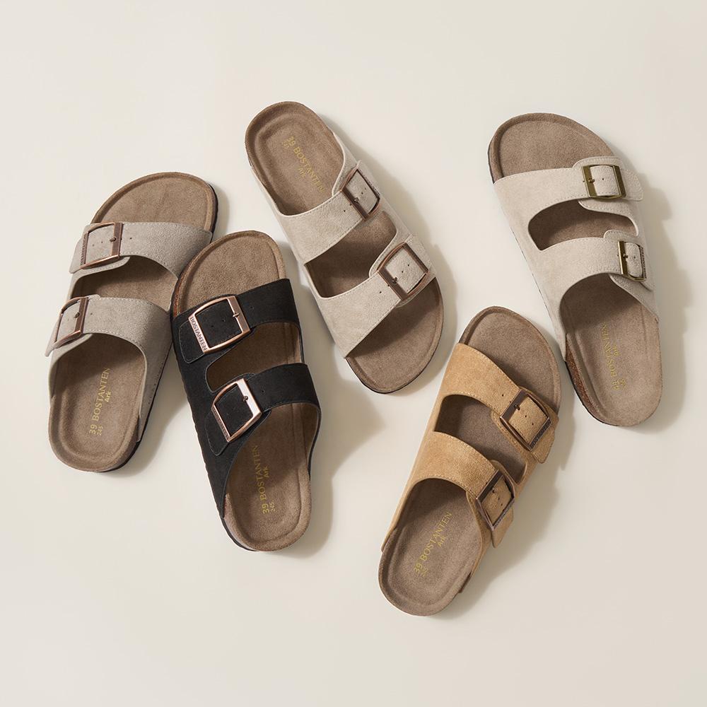 BOSTANTE  Flat Sandals For Women men  Cork Footbed Womens Sandals with arch support Vacation Essentials Slides for Women Footwear