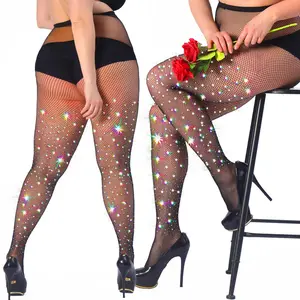 HONENNA Sparkly Tights Fishnet Stockings for Women Glitter Rhinestone Tights Y2K Style Charming Sexy Hollow Out Mesh Night Party Pantyhose