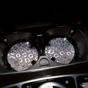 1st/2pcs Leopard Print Car Cup Holder Coasters, Absorbent Non-Slip Shockproof Scratch-Resistant Universal Detachable Cleanable, Car Interior Decor, Car Interior Accessory