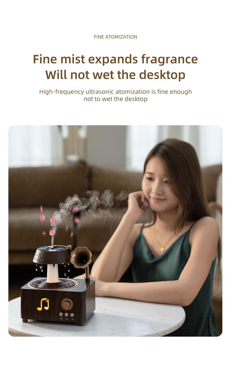 Aromatherapy Diffuser, 250ml Rotating Raindrop Record Player Design Essential Oil Diffuser & Water Mist Humidifier, Ultrasonic, Wood Grain with Remote Control, Colorful LED Night Light, Timer for Bedroom Home Office Decor