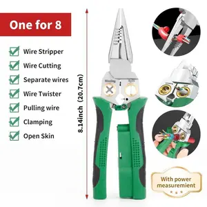 8 in 1 Wire Stripper Twister for Cutting and Pulling Wires, Cable Scissors,Voltage Tester Pliers, 12V to 250V Live,Null,Hot Wire Judgment AC DC, Audible and Flashing LED Alarms