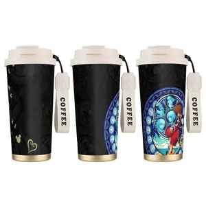 1pc Game Inspired Coffee Cup, Kingdom Hearts Style Design, Fantasy Cartoon Print, 18oz Leakproof Insulated Thermos Mug, Suitable for Coffee, Tea & Cold Drinks, Ideal for Office, Travel, Gift Idea, Thermal, Flasks