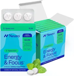 Neuro Spearmint Extra Strength Energy & Focus Gum/Mints - Sugar Free with Natural Caffeine, L-theanine, Vitamin B12 & Vitamin B6