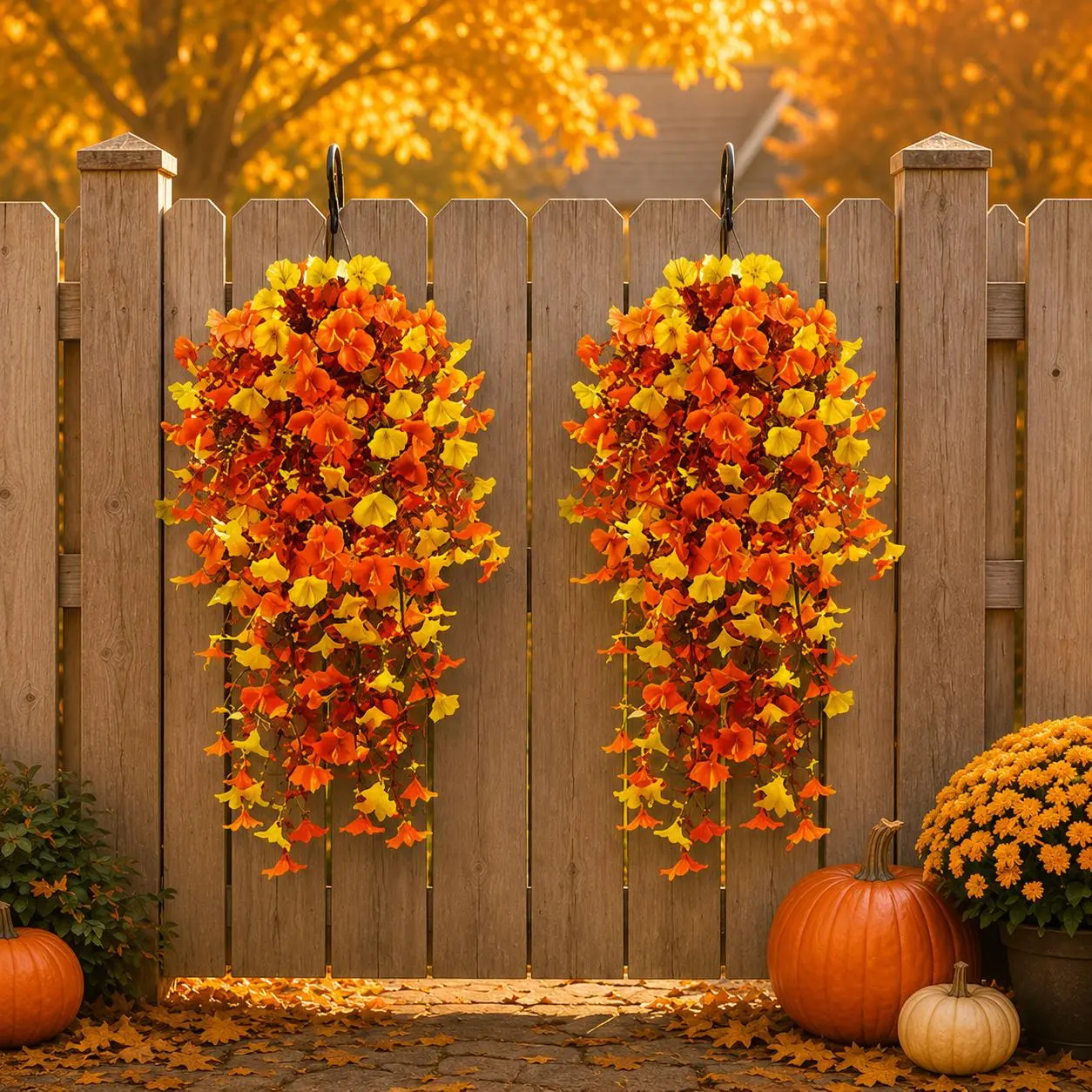 Artificial Fall Hanging Morning Glory Flowers,Faux Cascading Flowers for Porch, Patio, Pergola, Railing & Autumn Outdoor Decordecoration