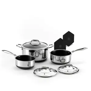 HexClad Hybrid Nonstick 6-Piece Pot Set with 2 Silicone Trivets, 2, 3, and 8-Quart Pots with Tempered Glass Lids