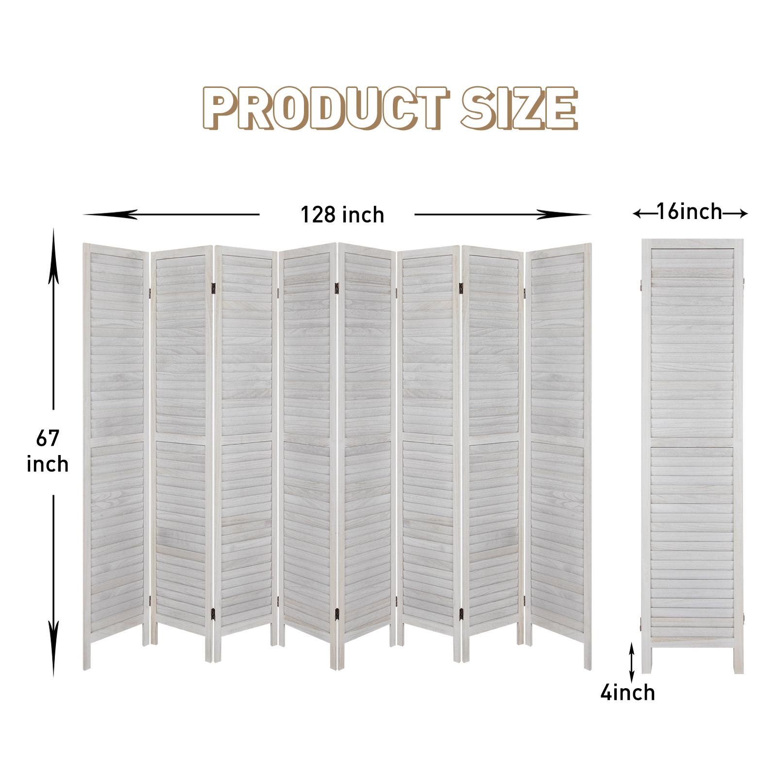Fionafurn8PanelRoomDivider-FoldingPartitionPrivacyScreen,67"TallLouveredWoodWhiteDividerforHomeBedroomLivingRoomApartmentDorm,PortableFreestandingWallSeparator,NoAssemblyNeeded,360°Hinges,Light&AirFlow