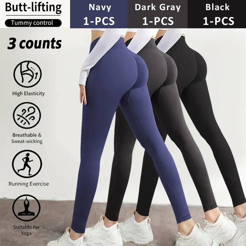 Women's 3-Pack High Waist Seamless Activewear Sports Leggings - Glute Enhancing Compression Tights, Quick Dry, for Yoga, Running, Training, Female Gym Bottoms