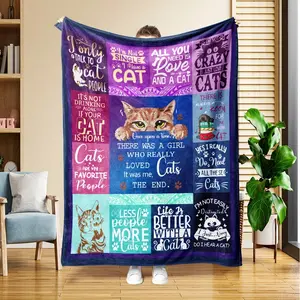 Funny Cat Lover Fleece Throw Blanket | Cute Cat Mom Cozy Plush Blanket for Bed Couch, Hilarious Crazy Cat Lady Birthday Gifts for Women Girls