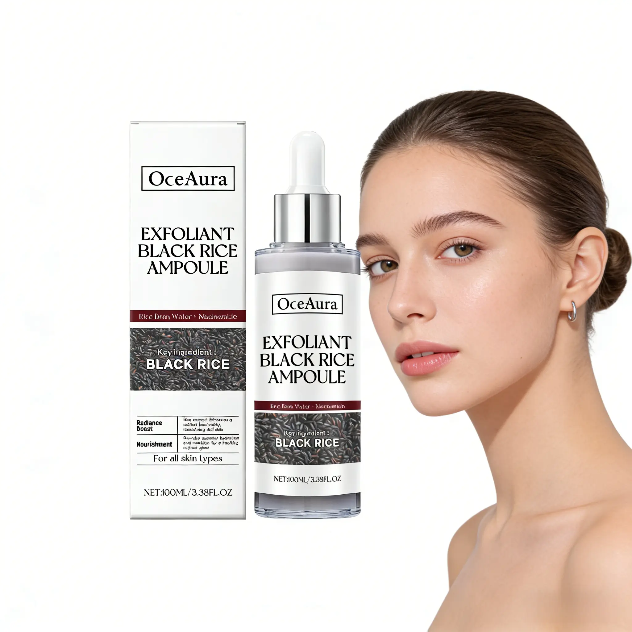 Black Rice Brightening Exfoliating Facial Ampoule - Gentle Cleansing Formula, Softens Skin Texture, Removes Dead Skin Cells - 100ml Concentrated Serum for Smooth, Radiant & Refreshed Complexion (All Skin Types), Glycerin, Sensitive Moisture Skin Repair