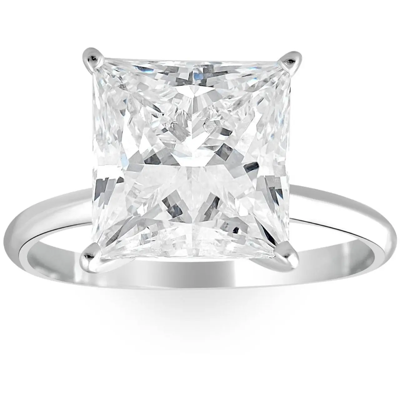 Certified 5Ct Princess Cut Diamond 14k White Gold Engagement Ring Lab Grown